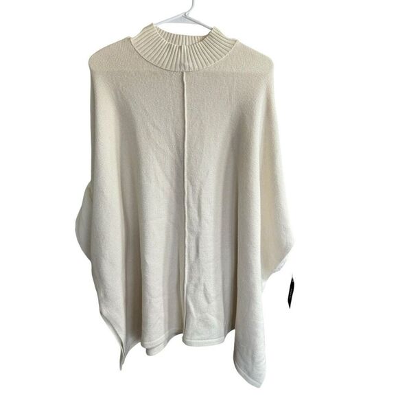 Alfani Women Ivory Turtleneck Oversized Faux Fur Cuff Poncho Sz Large NWT - Picture 1 of 10